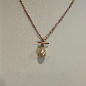 Rose Gold Pearl Drop Necklace, Beaded Chain and 2” Extension